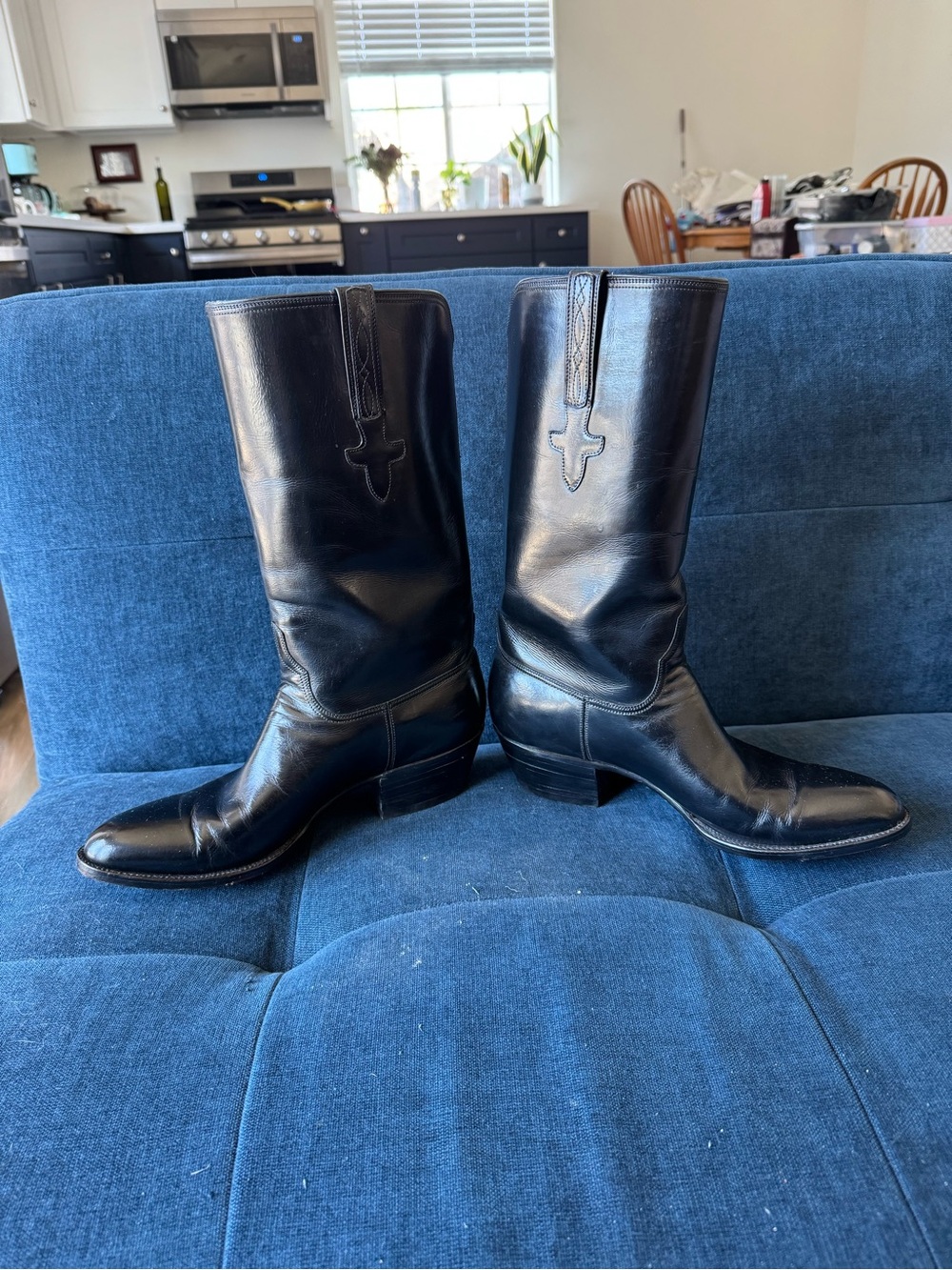 Vintage Lucchese 9D Black Stovetop Leather Cowboy Boots - Picture 5 of 9